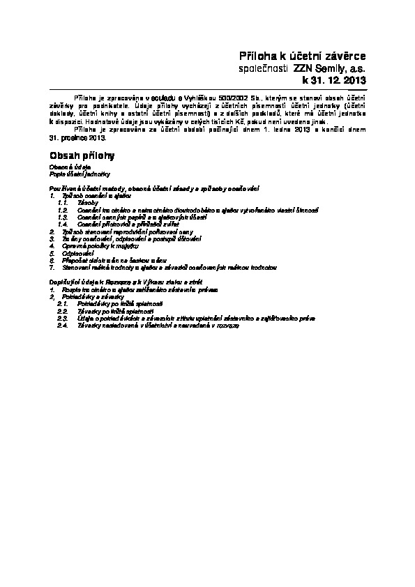 Příloha k účetní závěrce k 31.12.2013